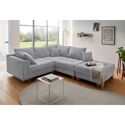 Ecksofa HOME AFFAIRE "Rice L-Form inkl. Hocker", grau (hellgrau), B:216cm H:42cm T:185cm, 100%Polyester, Sofas, mit Bonnellfederkern, Hocker & Kissen, Ottomane beidseitig montierbar