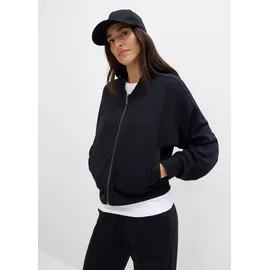 bonprix Blouson BONPRIX, Damen, Gr. 40/42 (M), schwarz, Sweatware, Obermaterial: 48% Polyester, 48% Viskose, 4% Elasthan, unifarben, oversize taillenbedeckt, Rippbündchen, Jacken Blouson, aus Sweatware mit Stehkragen und Eingriffstaschen
