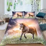 RLYXGS Pferd Bettwäsche Set 135x200cm Teenager Mädchen Tiere Sonnenuntergang 3D Weich Mikrofaser Bettbezug mit Reißverschluss und 2 Kissenbezüge 80x80cm für Jungen Kinder Bettbezüge 3teilig