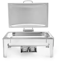 HENDI Chafing Dish, Satiniert, Inkl. zwei Brennpastenbehälter, einer Lebensmittelpfanne, einem Wasserbehälter, Warmhaltebehälter, Speisewärmer, GN 1/1, 9L, 570x430x(H)290mm, Edelstahl