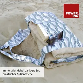 POWER INN Strandtuchtasche ca. 95x178cm | Blau/Blau | Liegehandtuch 3 in 1