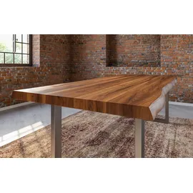 sam möbel gmbh Esstisch Baumkante Massiv Akazie nussbaumfarben 300x100 U-Gestell Silber UTRECHT - Braun