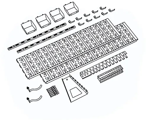 Werkzeugpanels und Boxen ELEMENT SYSTEM, Set mit 19 Werkzeughaltern und 4 Boxen