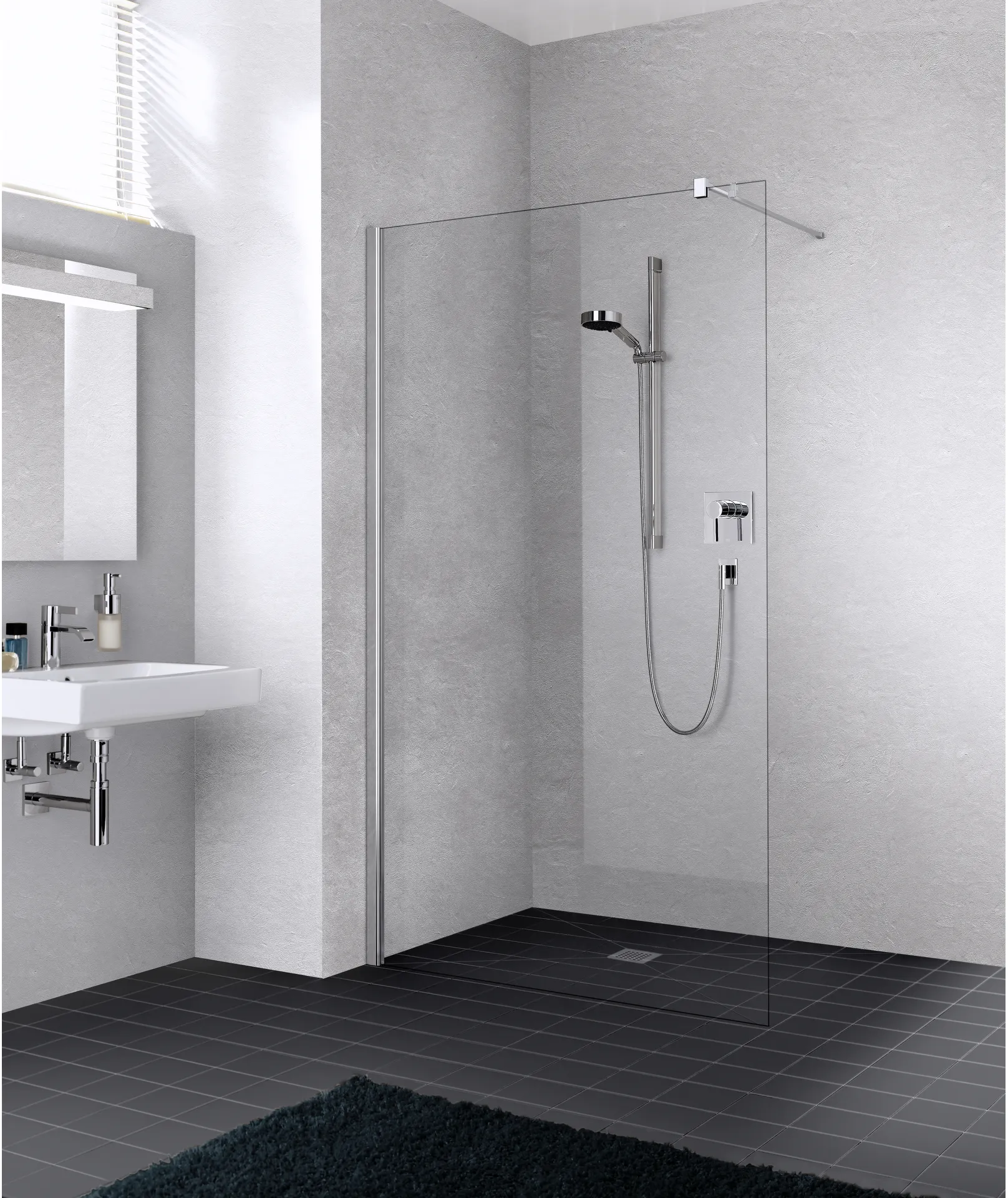 Kermi Duschabtrennung Walk-In WALK-IN Wall „LIGA“ 185 cm Profile Silber Mattglanz