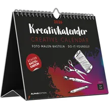ALPHA EDITION GmbH & Co. KG Alpha Edition - Kreativ-Kalender Tischaufsteller Quer Schwarz 2026 – Bastelkalender cm mit schwarzem Papier, deutschem Kalendarium & Spiralbindung, zum Selbstgestalten, Aufhängen, &