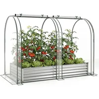 KOMFOTTEU 3 in 1 Hochbeet mit Gewächshaus, Foliengewächshaus mit transparenter PVC-Abdeckung & 2 Fenstern, Tomatenhaus für Blumen & Gemüse, Tre... - Silber
