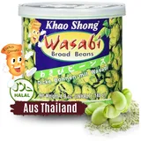 Khao Shong Dicke Bohnen mit Wasabi, knackige Bohnen im scharfem Teigmantel, fettärmere Alternative zu Nüssen, mittlere Schärfe, (1 x 140 g Dose)