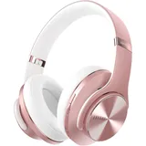 DOQAUS Bluetooth Kopfhörer Over Ear, Bis zu 90 Std Kabellose Kopfhörer mit 3 EQ-Modi, HiFi Stereo Faltbare Headset mit Mikrofon, weiche Ohrpolster für Reisen/Büro/Handy/PC/Laptops-Roségold
