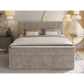 MKS Meble Boxspringbett 180x200 Hellbraun Cord, Boxspringbett mit Matratze H3, Bett mit Bettkasten and Kopfteil, Doppelbett mit Stauraum, Polsterbett - Tiliano