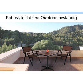 Mendler 2er-Set Gartenstuhl+Gartentisch HWC-J95, Stuhl Tisch, Gastro Outdoor-Beschichtung, Alu Holzoptik schwarz, dunkelbraun