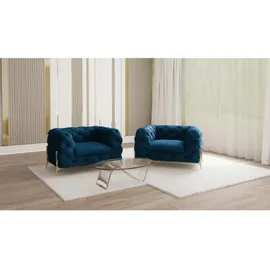 s-style möbel Chesterfield-Sessel Textil 125 x 75 x 100 cm Dunkelblau