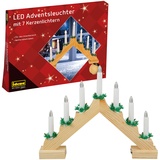 IDENA Adventsleuchter aus naturfarbenem Holz mit 7 warmweißen LED Kerzenlichtern, Schwibbogen mit Batterie als Weihnachtsdeko für den Innenbereich