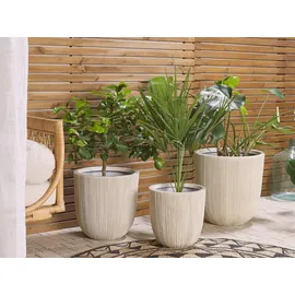 Beliani Blumentopf Kunstharz beige/weiß rund 37 cm Beige,