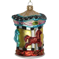 Christbaumschmuck 12cm Glas Pferdekarussell Figur Handbemalt & mit Glitzer Weihnachtsbaum Anhänger Weihnachten Weihnachtsbaumschmuck Karussell Bunt