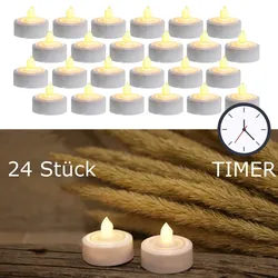 LED Teelichter - warmweiß flackernde Flamme - inkl. Batterien - Timer - D: 3,6cm...