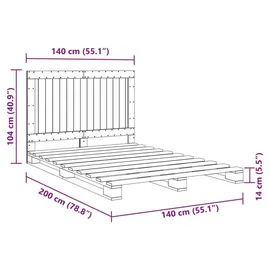 vidaXL Massivholzbett 140 x 200 cm Grau