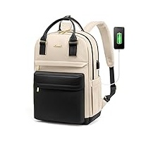 LOVEVOOK 15,6 Zoll Laptop Rucksack Schulrucksack Mädchen Teenager Rucksack Damen mit Laptopfach, Wasserdichter Schultasche Daypack für Schule Uni Reisen Arbeit, Schwarz Beige