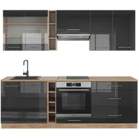 Vicco Küchenzeile Anthrazit Hochglanz/Goldkraft Eiche 235 cm, AP Eiche