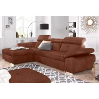 exxpo - sofa fashion "Spring, super bequem, mit Armteil- und Kopfteilfunktion", braun (cognac), B:284cm H:81cm T:181cm, Luxus-Microfaser (100% Polyester);Struktur (100% Polyester);NaturLEDER (echtes Rindsleder) in Sitz und Rücken.