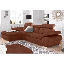 exxpo - sofa fashion "Spring, super bequem, mit Armteil- und Kopfteilfunktion", braun (cognac), B:284cm H:81cm T:181cm, Luxus-Microfaser (100% Polyester);Struktur (100% Polyester);NaturLEDER (echtes Rindsleder) in Sitz und Rücken.