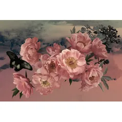 Fototapete PAPERMOON "BLUMEN ABSTRAKT-MUSTER DESIGN ROSEN BLUMEN DECOR RETRO", bunt, B:3,50m L:2,60m, Vlies, Tapeten