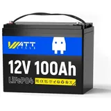 Wattcycle - 12V 100Ah LiFePO4 Solarakku & Deep Cycle Batterie mit 100A BMS-Schutz, 5000-15000 Zyklen, Temperaturabschaltung, 1280Wh – für Wohnmobile,