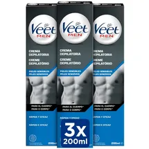 Veet Men Enthaarungscreme Rücken Arme Beine empfindliche Haut 3x200 ml