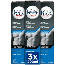 Veet Men Enthaarungscreme Rücken Arme Beine empfindliche Haut 3x200 ml