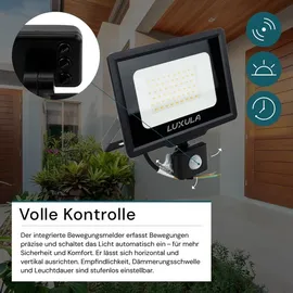 LUXULA Außenstrahler LED 50 W 5000 lm inkl. Bewegungsmelder schwarz IP65