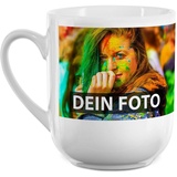 Elegante Fototasse selbst gestalten - mit Foto & Text Personalisieren - Edle Tasse mit abgerundetem Boden - Keramik Weiß, 250ml