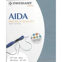 Zweigart AIDA precut 18 ct. Fein-Aida 3793 Farbe 5020 dunkel blaugrau, Handarbeitsstoff für Kreuzstich 48x53cm