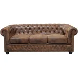 Riess-Ambiente 3er Sofa 205cm antik braun mit Knopfheftung