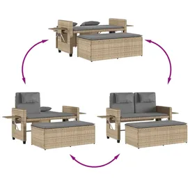 vidaXL Gartenbank Verstellbar mit Kissen Beige Poly Rattan