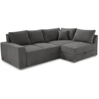 luma-home Ecksofa 15233, Dauerschläfer B260/T181/H88 cm mit 2 Bettkästen, Ottomane links oder rechts montierbar, Federkern, Boxspring, Kaltschaum-Topper, Bezug Cord in Grau Anthrazit grau
