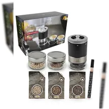 Peugeot Geschenkset MAESTRO 11cm Mattschwarz 3 Pfeffersorten Glasbehälter