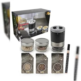 Peugeot Geschenkset MAESTRO 11cm Mattschwarz 3 Pfeffersorten Glasbehälter