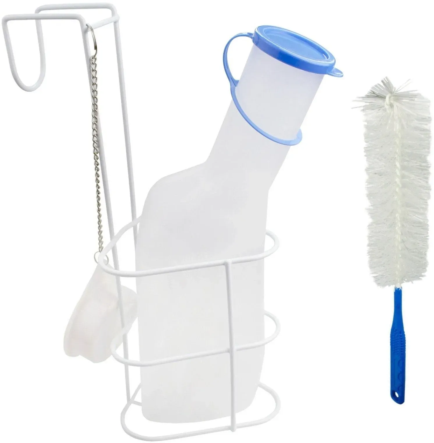 Medi-Inn Urinflasche PP 1000 ml, für Männer, milchig mit Betthalter und Reinigungsbürste 16 Sets