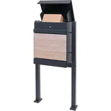 MCW Paketkasten mit Standfuß MCW-K41, Paketbox Paketstation Standbriefkasten, Metall ~ verzinkt anthrazit-Holzoptik