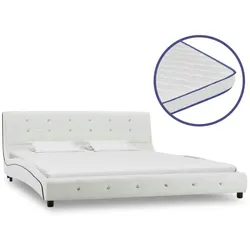 vidaXL Bett mit Memory-Schaum-Matratze Weiß Kunstleder 160x200cm