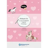 dabelino Liniertes Briefpapier-Set für Kinder: Pferde, Ponys (rosa mit Herzen, Mädchen)