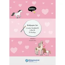 dabelino Liniertes Briefpapier-Set für Kinder: Pferde, Ponys (rosa mit Herzen, Mädchen)