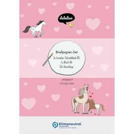 dabelino Liniertes Briefpapier-Set für Kinder: Pferde, Ponys (rosa mit Herzen, Mädchen)