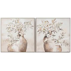 2-teiliges Wandbild-Set Home ESPRIT Vase Traditionell Beige/Gold, 82 x 82 cm