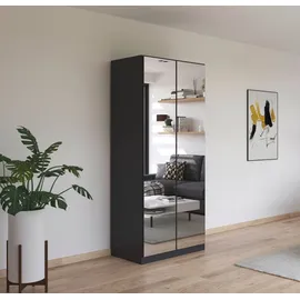 Rauch Reflect, grau (graumetallic), B:91cm H:210cm T:54cm, Holzwerkstoff, Schränke, Drehtürenschrank, mit Spiegelfront, inkl. praktischer Inneneinteilung und Stoffboxen-Set