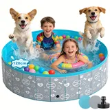 HABOWN Hundepool für Große & Kleine Hunde, Verbessertes und Verstärktes PVC Pool mit Drainageadapter, Tragbares und Faltbar Planschbecken für Haustiere, Sommer-Kühlbadewanne(120x30cm)