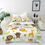 ANHOPE Safari Tier Löwe Tiger Giraffe Bettwäsche Set 3 Teilig Bettbezug 240x220 cm & 2 Kissenbezug 80x80 cm Microfaser Bettbezüge mit Reißverschluss Weich Bettdeckenbezug Set für Kinder Jungen Mädchen