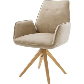 DeLife Esszimmerstuhl Zoa-Flex Mikrofaser Beige Vintage Holzgestell kantig Natur Taschenfederkern