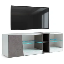 Mondeer TV-Lowboard TV-Schrank mit Led-beleuchtung 140cm breit Weiß und Grau - Weiß/Grau