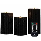 Coen Bakker Deco BV LED-Kerze Wax Candles (Set, 4-tlg., mit Fernbedienung), 3 Stück schwarz Fernbedienung 10, 12.5 und 15cm geriffelt schwarz