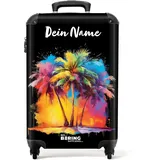 NoBoringSuitcases.com Handgepäck Koffer, Koffer Personalisiert, Reisekoffer, Reisetasche mit Rollen, Trolley Handgepäck, Koffer Handgepäck 55x40x20 cm (Palmen - Mehrfarbig)